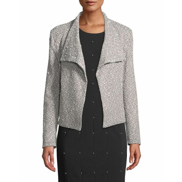 New! CALVIN KLEIN Textured Knit Flyaway Jacket Blazer Open-Front Zip-Pockets LRG - Picture 4 of 6